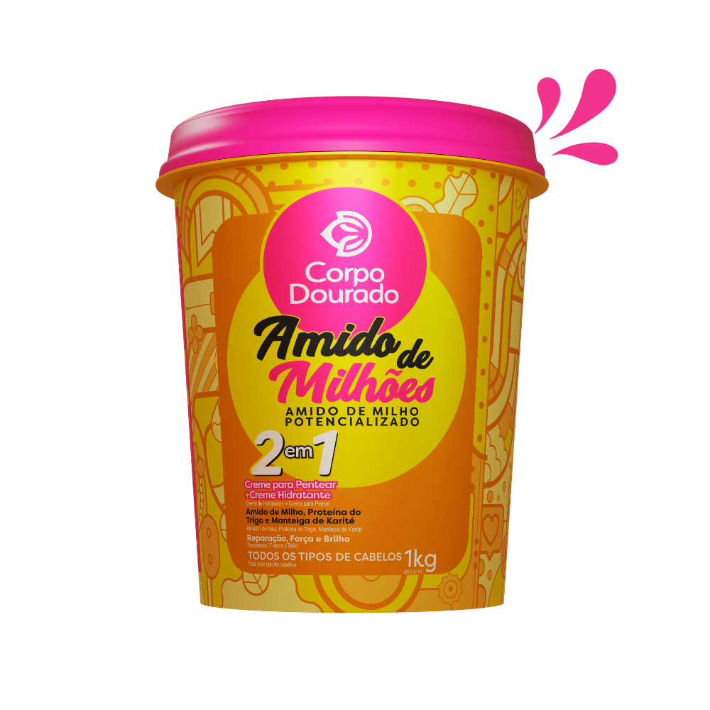 Corpo Dourado Amido de Mellose Cream for all hair types 1 in 2 with corn starch extract and wheat protein