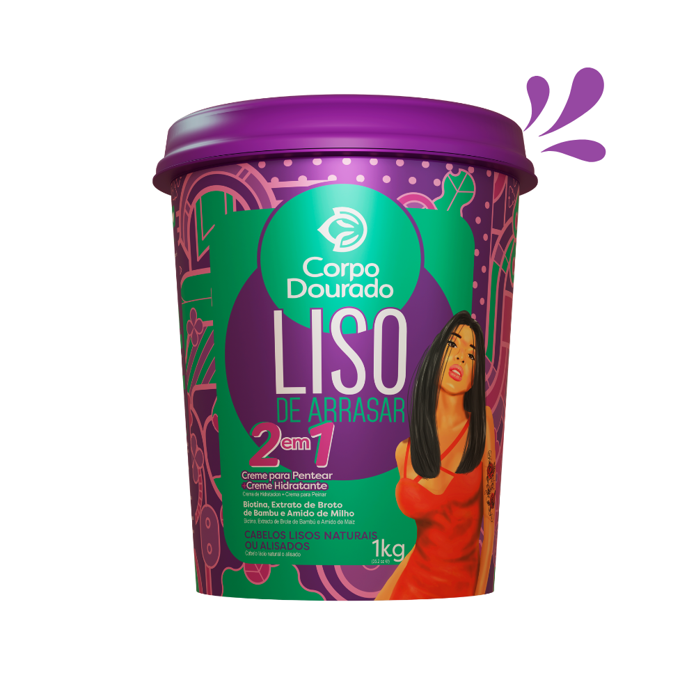Corpo Dourado Liso de Arrasar 1 in 2 Hair Straightening Cream with Vitamin B7 Extract and Bamboo Shoots