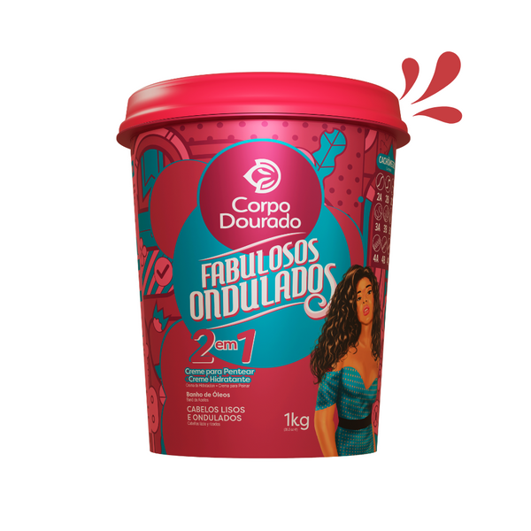 كريم الشعر المموج كوربو دورادو فابولوسوس 1 في 2 مع خلاصة زيت بذور القطن، وزيت المر، وزيت المكاديميا، وزيت الزيتون، و