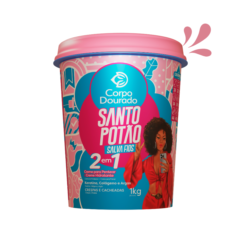 Corpo Dourado Santo Botao Salva Cream for Curly and Coarse Hair 1 in 2 with Keratin, Collagen and Argan Oil Extract