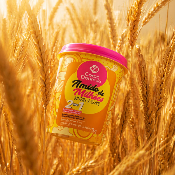 Corpo Dourado Amido de Mellose Cream for all hair types 1 in 2 with corn starch extract and wheat protein